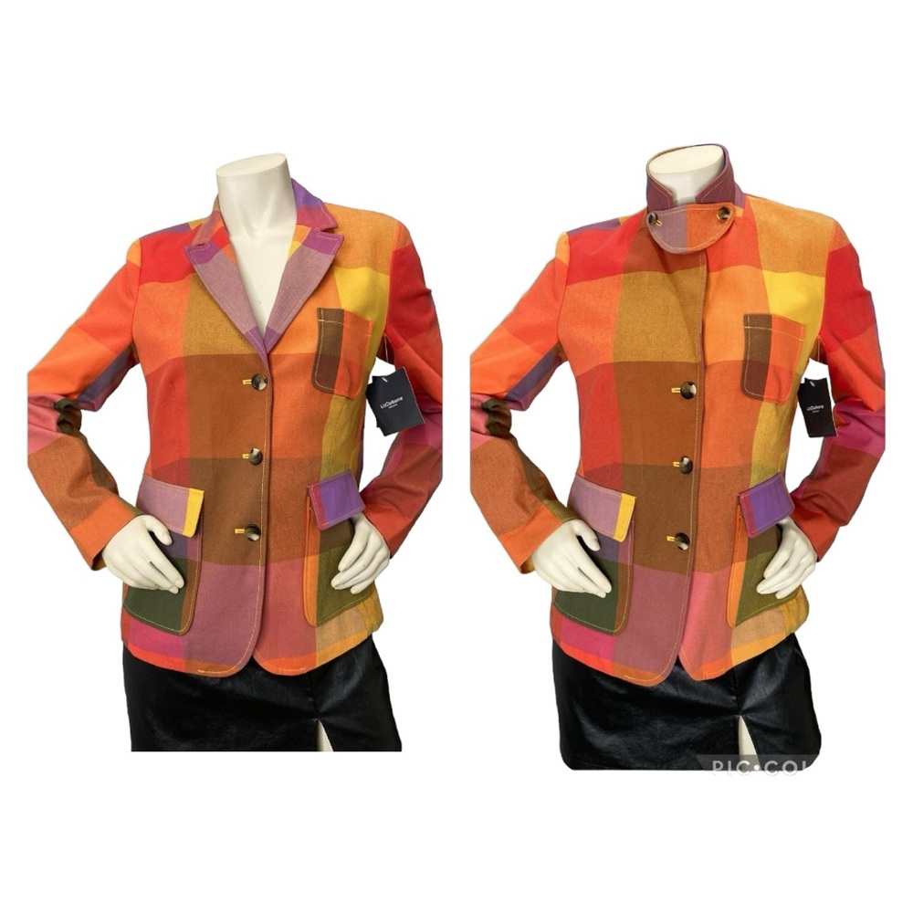 LIZ CLAIBORNE “Kaliedoplaid” Multicolor Plaid Single Breasted Blazer w/Pockets,8
